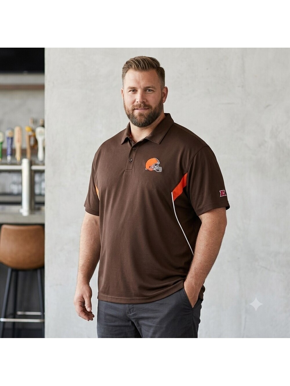 NFL Cleveland Browns Men's Polo Shirt 5XL Brown Orange